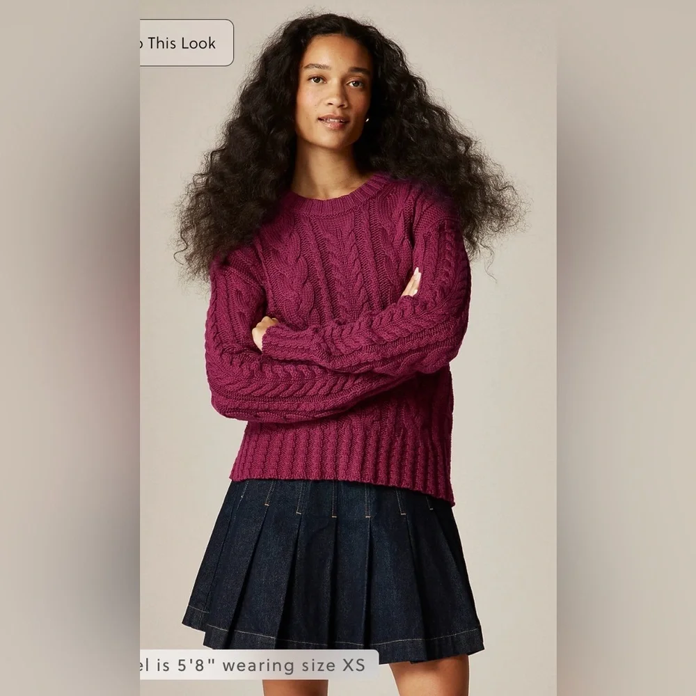 J.Crew Cable-knit crewneck sweater in vivid mulberry